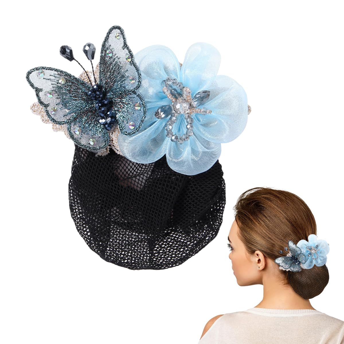 MAYCREATE Hair Snood Net Hair Bun Accessories for Women, Stylish Clip Hair Net for Women for Bun, Mesh Bun Maker for Hair, Hair Bun Cover Hairnet for Daily, Work, Dancer (Blue - Butterfly) MAYCREATE Hair Snood Net Hair Bun Accessories for Women, Stylish Clip Hair Net for Women for Bun, Mesh Bun Maker for Hair, Hair Bun Cover Hairnet for Daily, Work, Dancer (Blue - Butterfly)